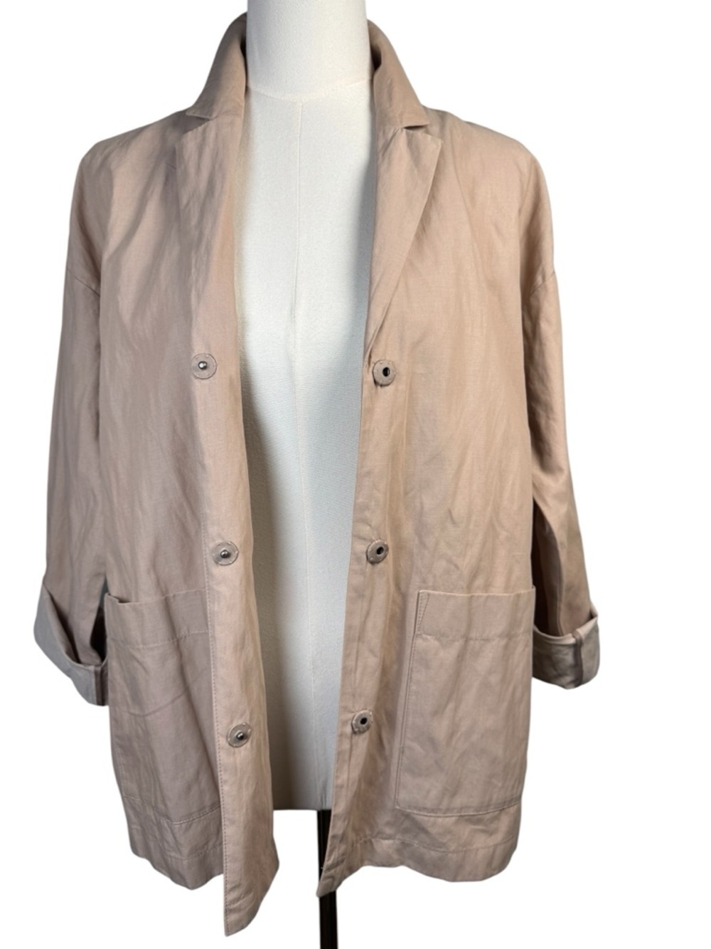 Eileen Fisher Organic Cotton Steel Boxy Jacket Bramble S Snap Blazer - Picture 2 of 12